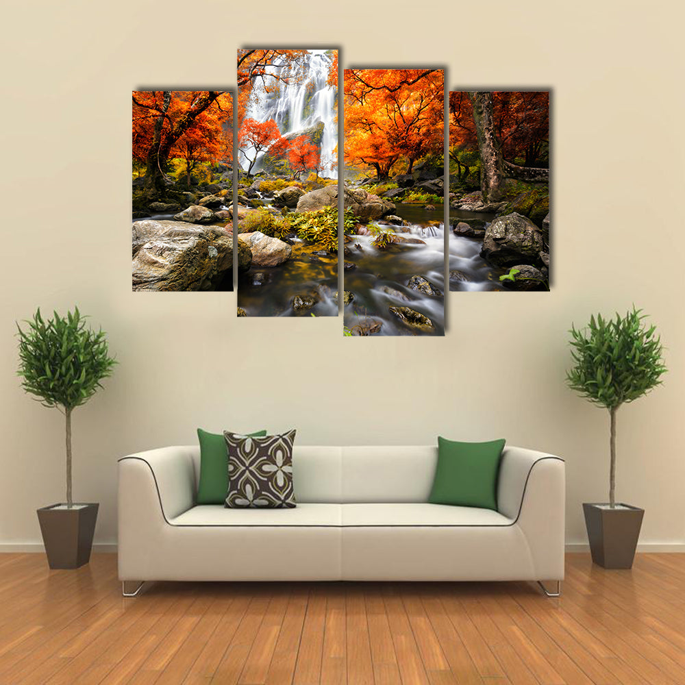 Autumn Waterfall In Kanchanaburi Thailand Canvas Wall Art