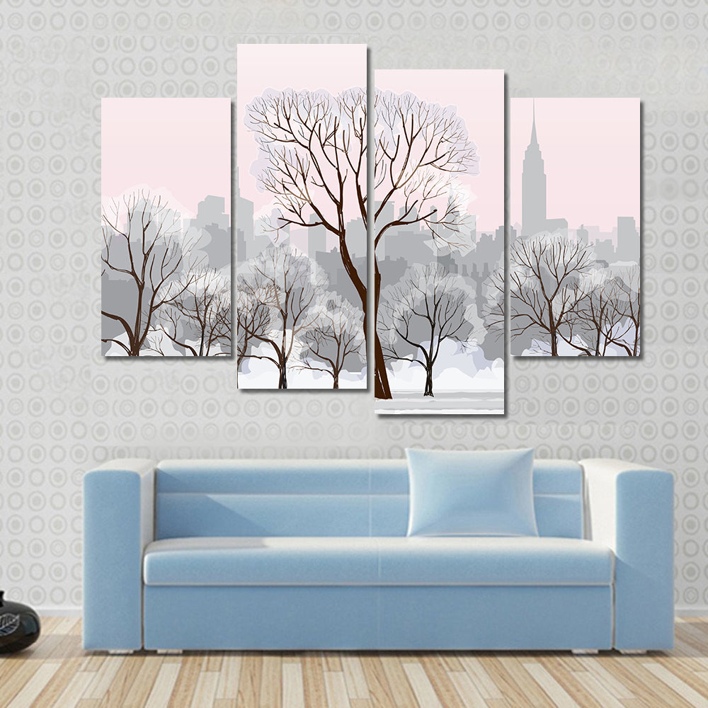 Snow Alley with Empire State Silhouette Canvas Wall Art