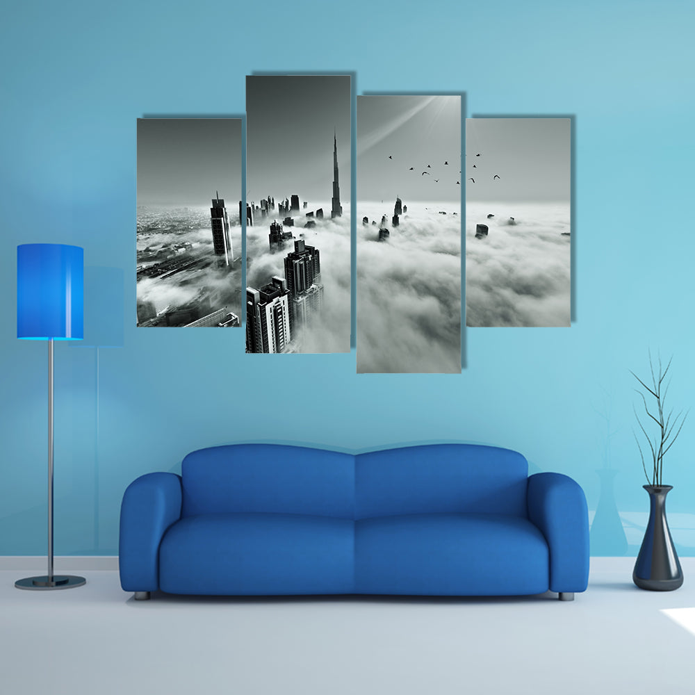 Dubai Downtown In Dense Fog Canvas Wall Art