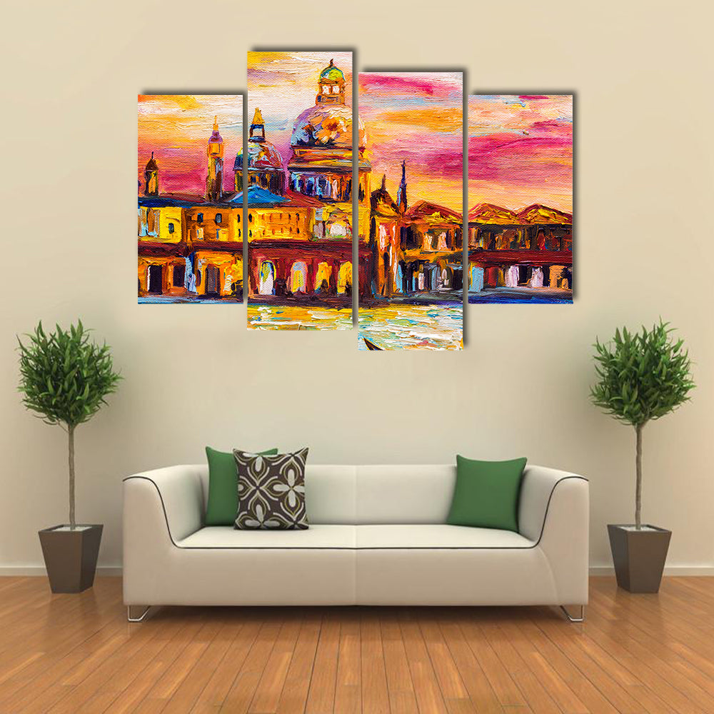 Venice Sunset Gondola Impression Canvas Wall Art