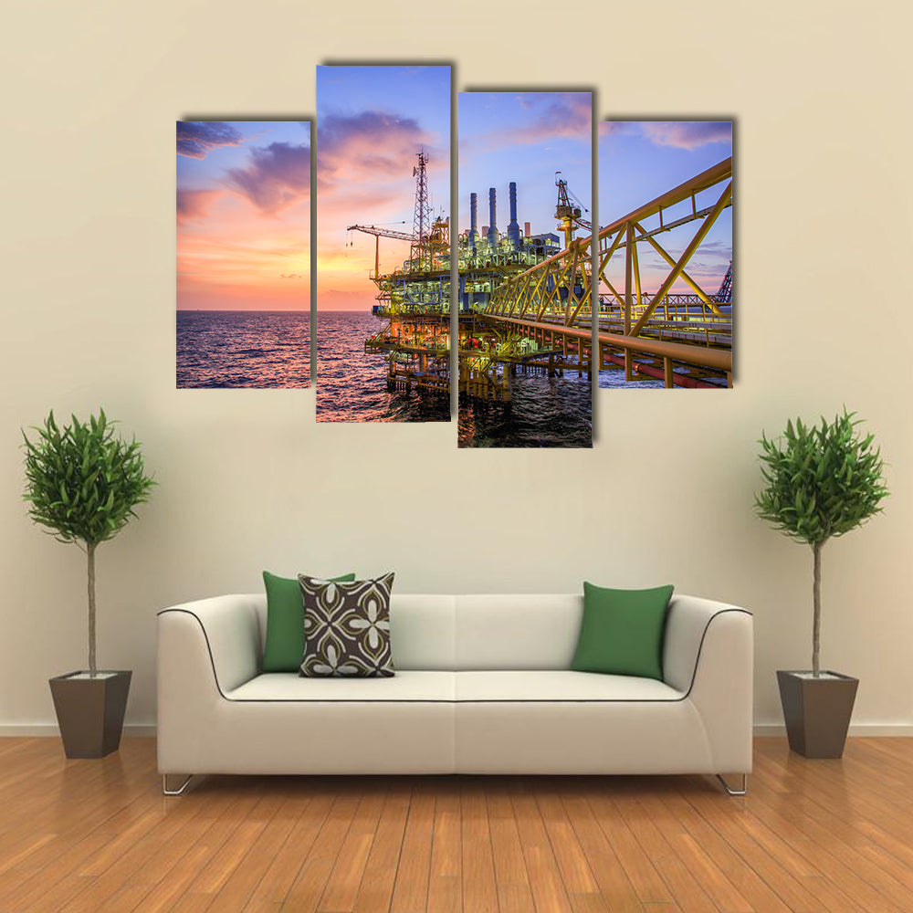 Offshore Oil Rig at Sunset Canvas Wall Art