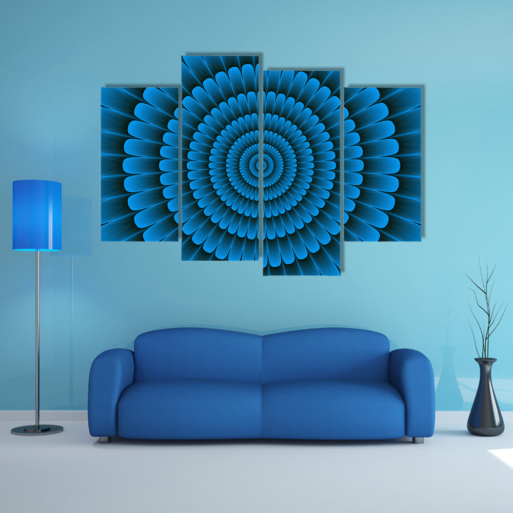 Blue Radial Floral Pattern Canvas Wall Art