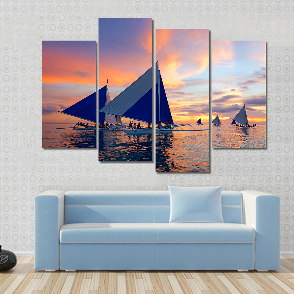 Sailboats at Boracay Sunset Canvas Wall Art