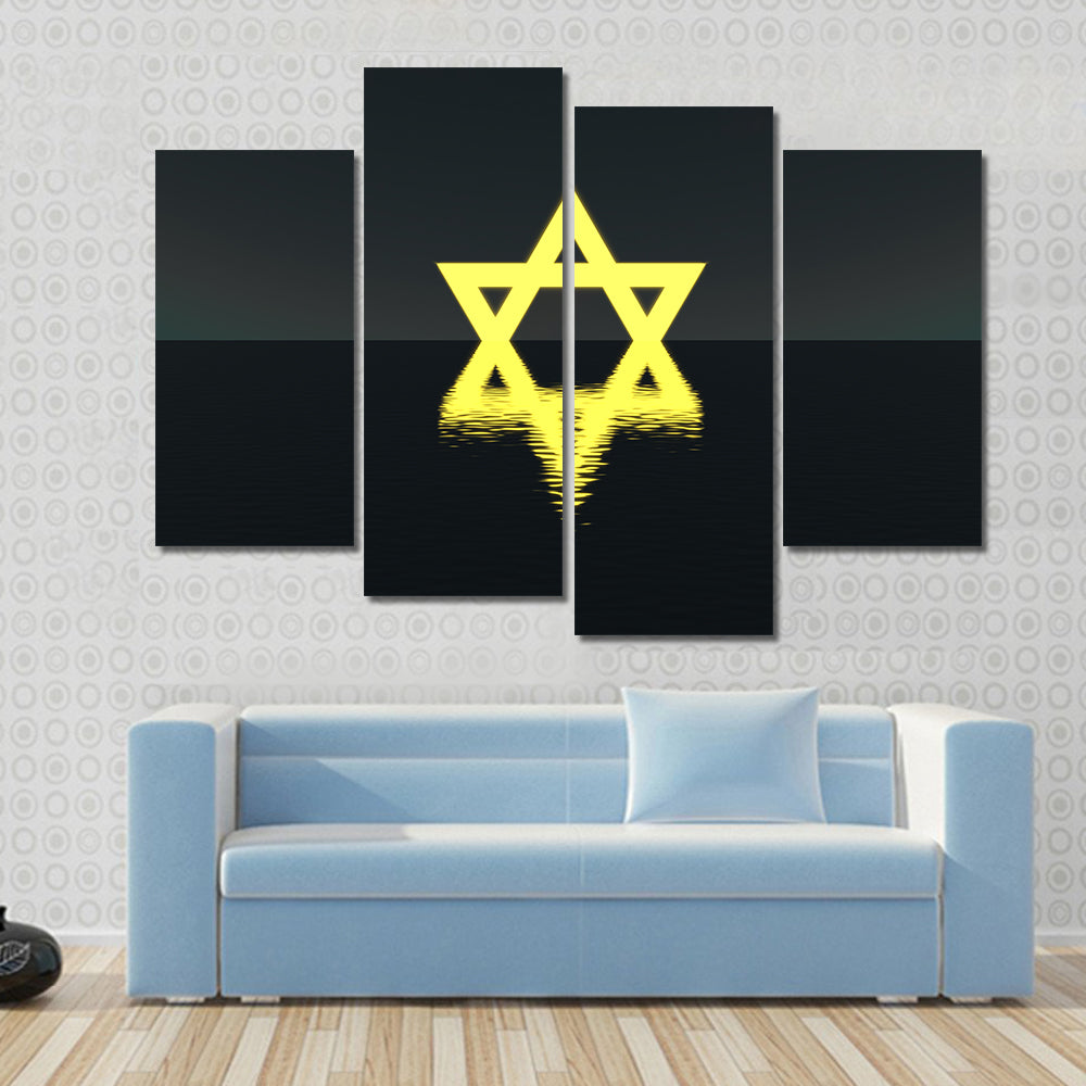 Glowing Yellow Star of David Over Water Canvas Wall Art