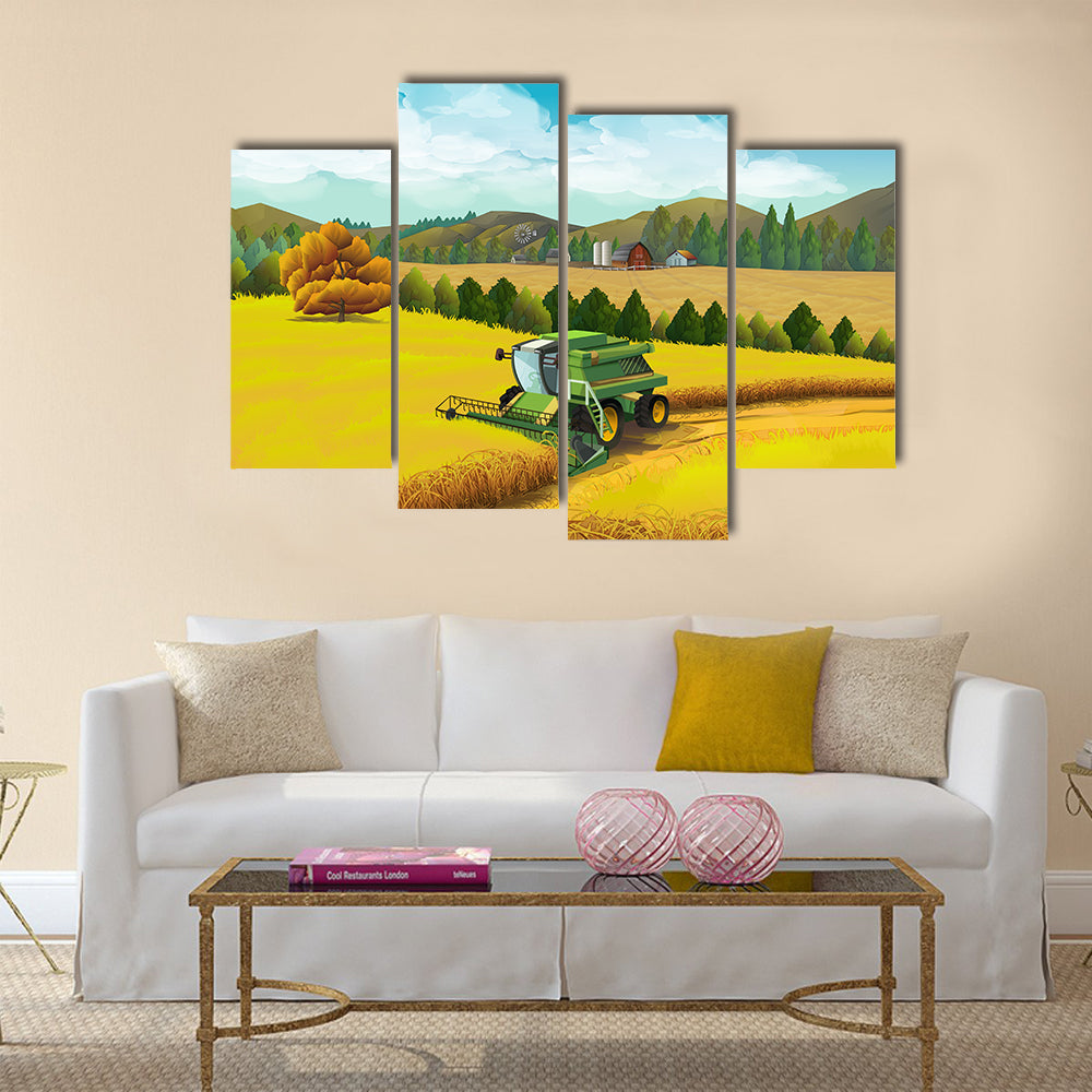 Combine Harvester in Golden Wheat Canvas Wall Art