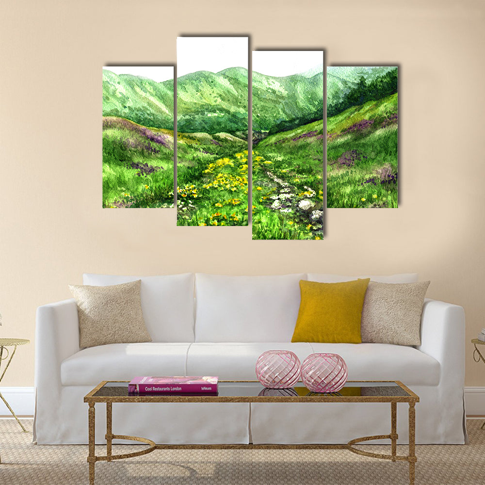 Summer View of Mountain Valley Canvas Wall Art