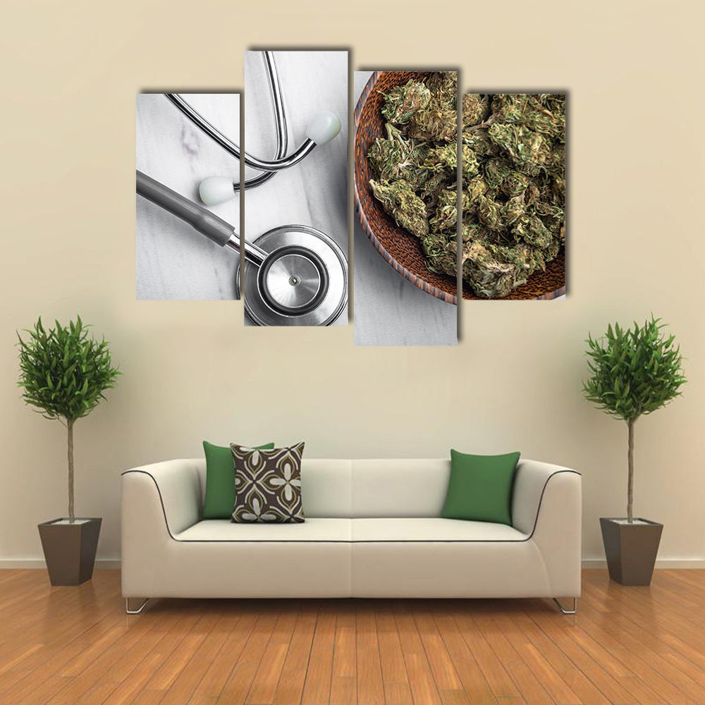Medical Marijuana Buds with Stethoscope Canvas Wall Art