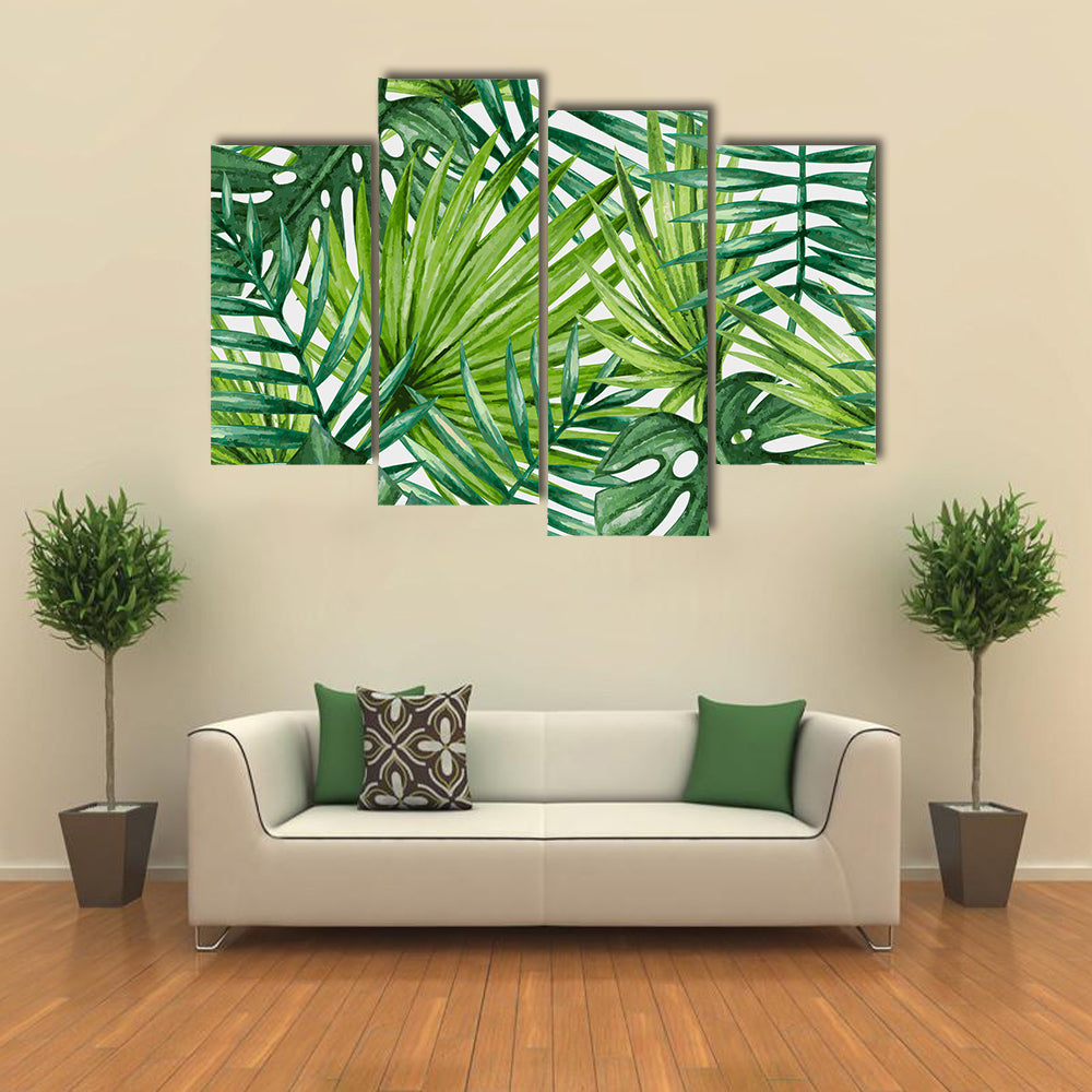 Tropical Monstera and Palm Leaves Canvas Wall Art