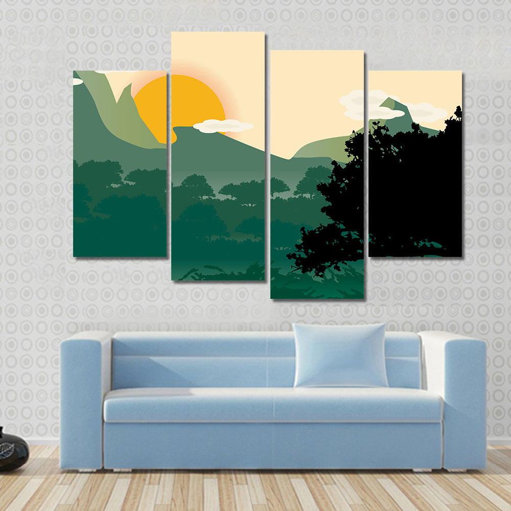 Mountain Sunset Silhouette Canvas Wall Art