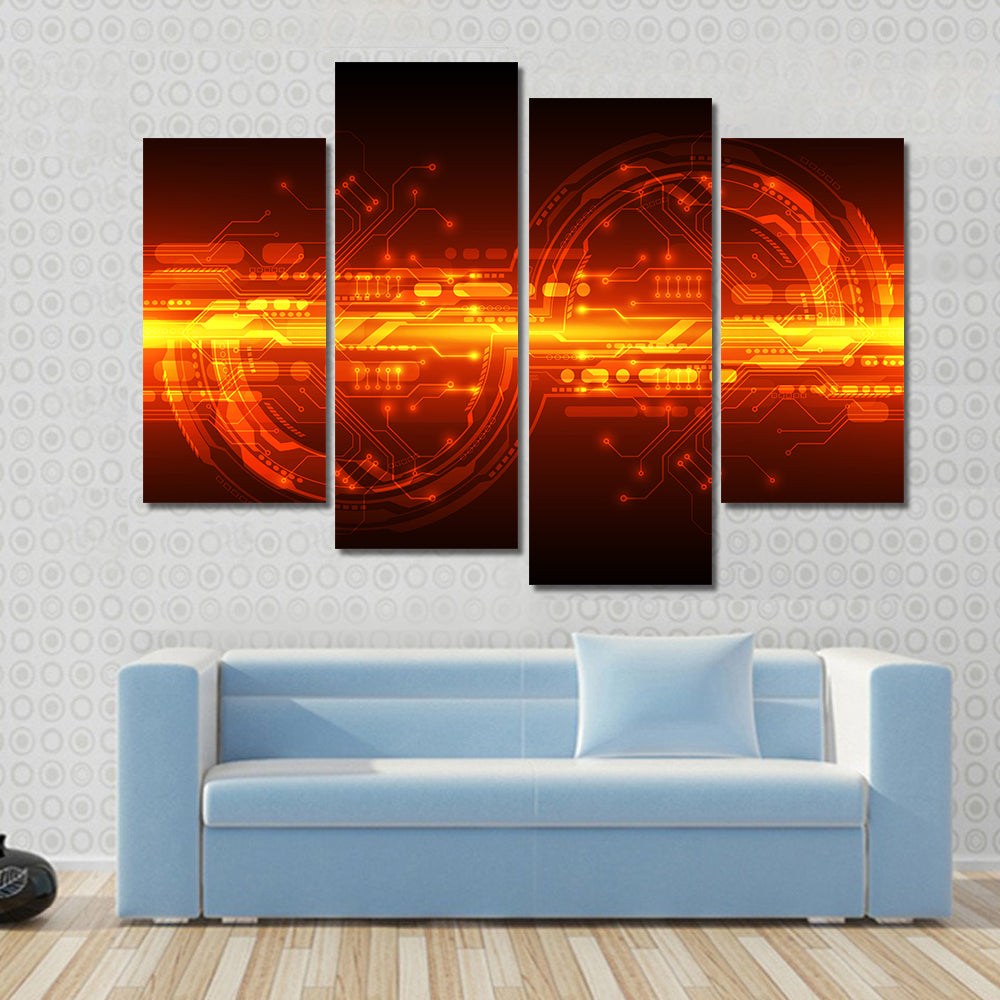 Orange Glowing Circuit Board Interface Canvas Wall Art