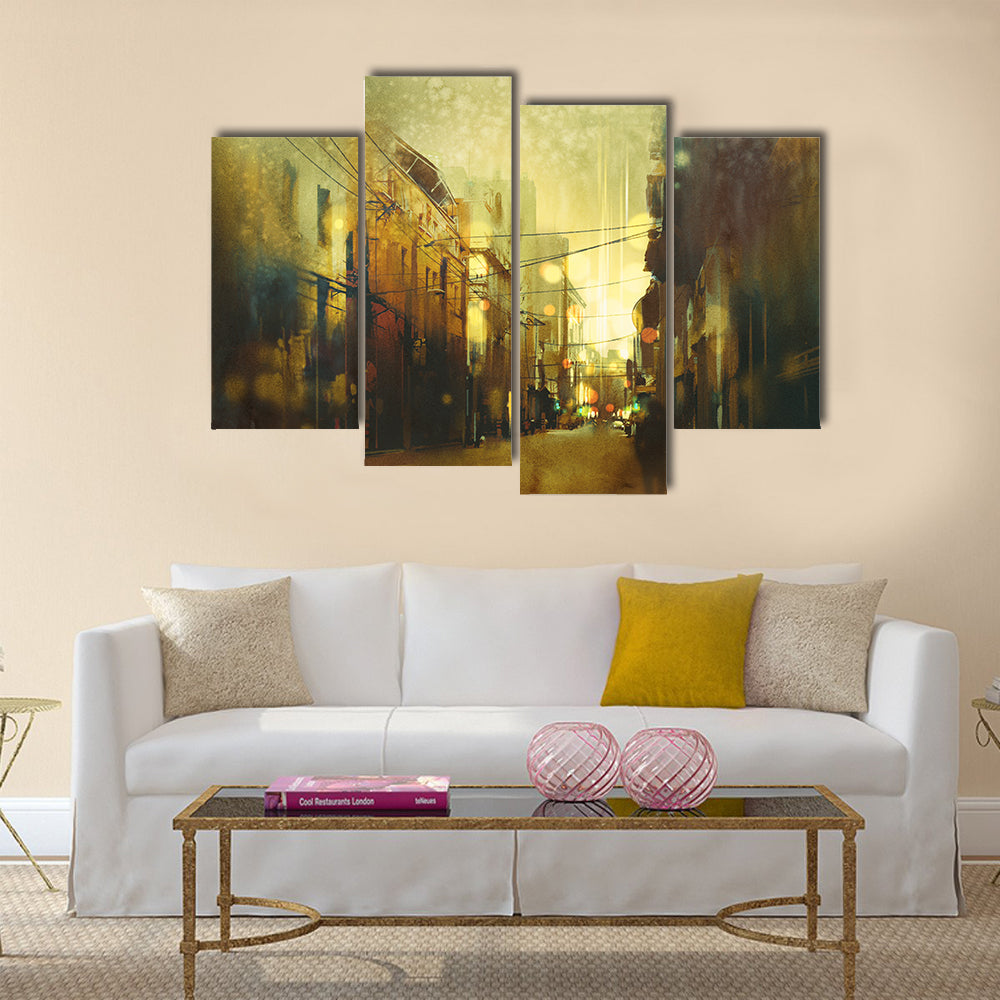 Urban Street at Golden Dusk Canvas Wall Art