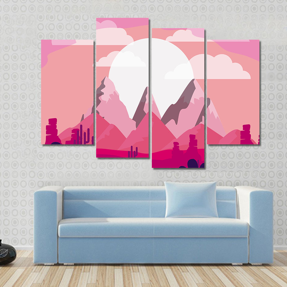 Desert Sunset Mountain Illustration Canvas Wall Art