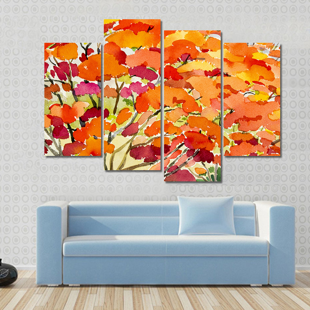 Peacock Flowers Watercolor Abstract Canvas Wall Art