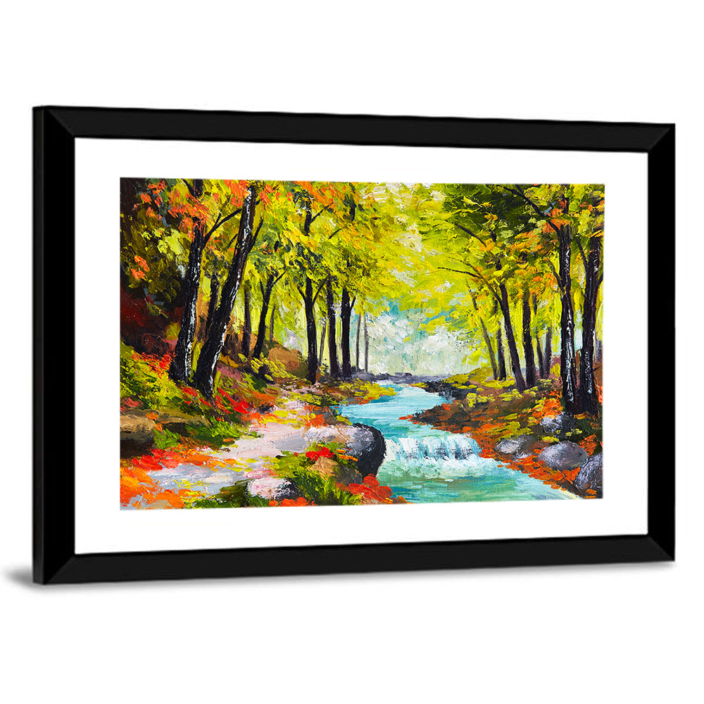 River in Autumn Forest Canvas Wall Art