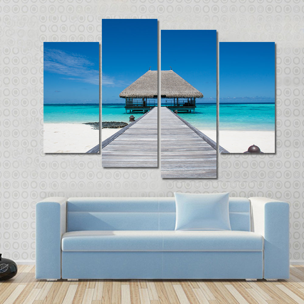 Maldives Wooden Pier to Overwater Bungalow Canvas Wall Art