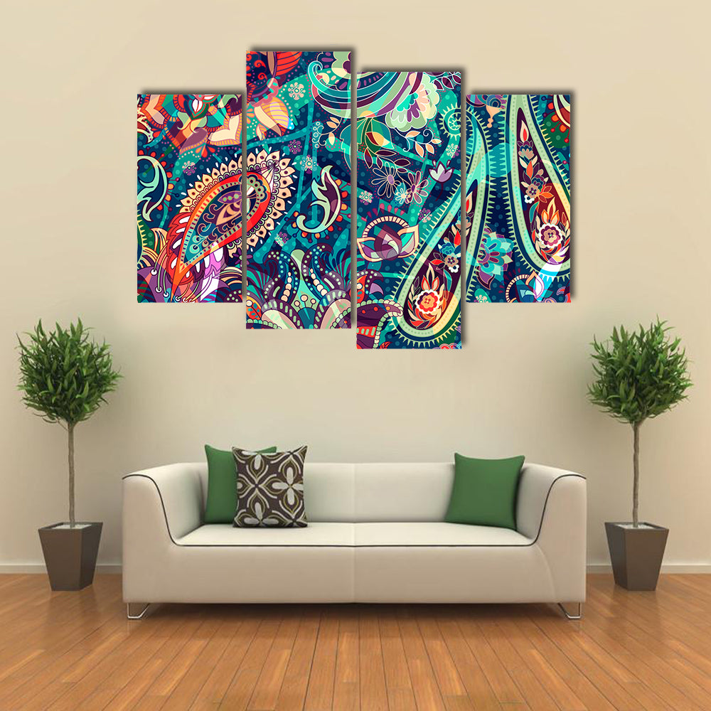 Colorful Boho Paisley Floral Canvas Wall Art