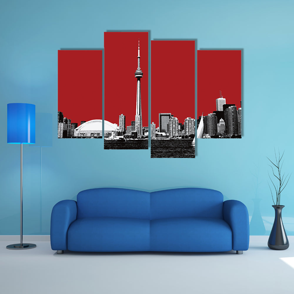 Toronto Skyline with Red Sky Canvas Wall Art