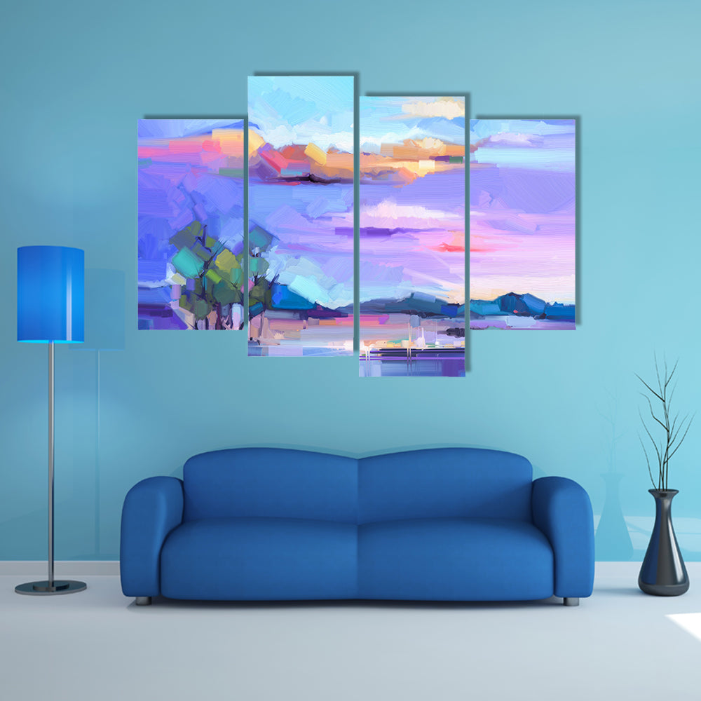 Sunset Lakeside Semi-abstract Landscape Canvas Wall Art