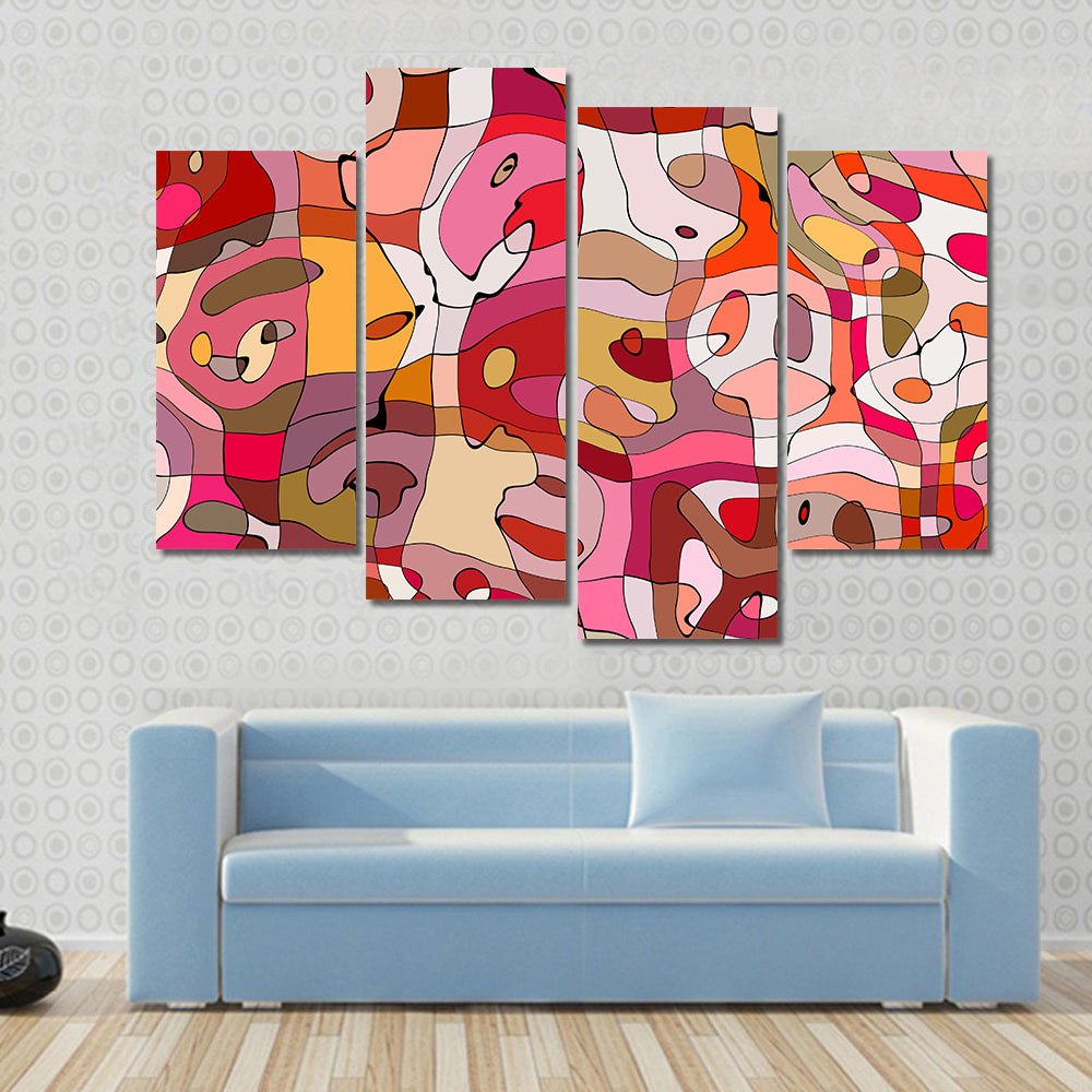 Crowded Abstract Faces in Warm Tones Canvas Wall Art