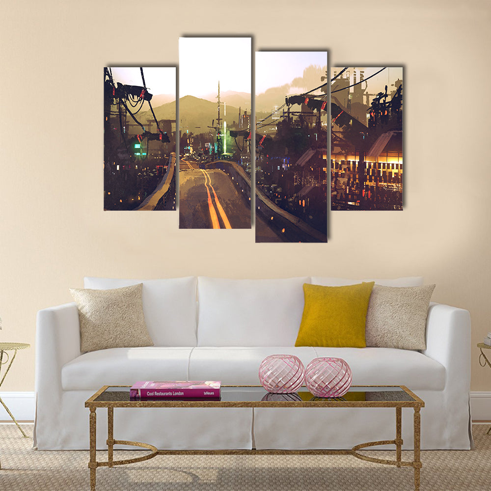 Futuristic Highway at Dusk Canvas Wall Art