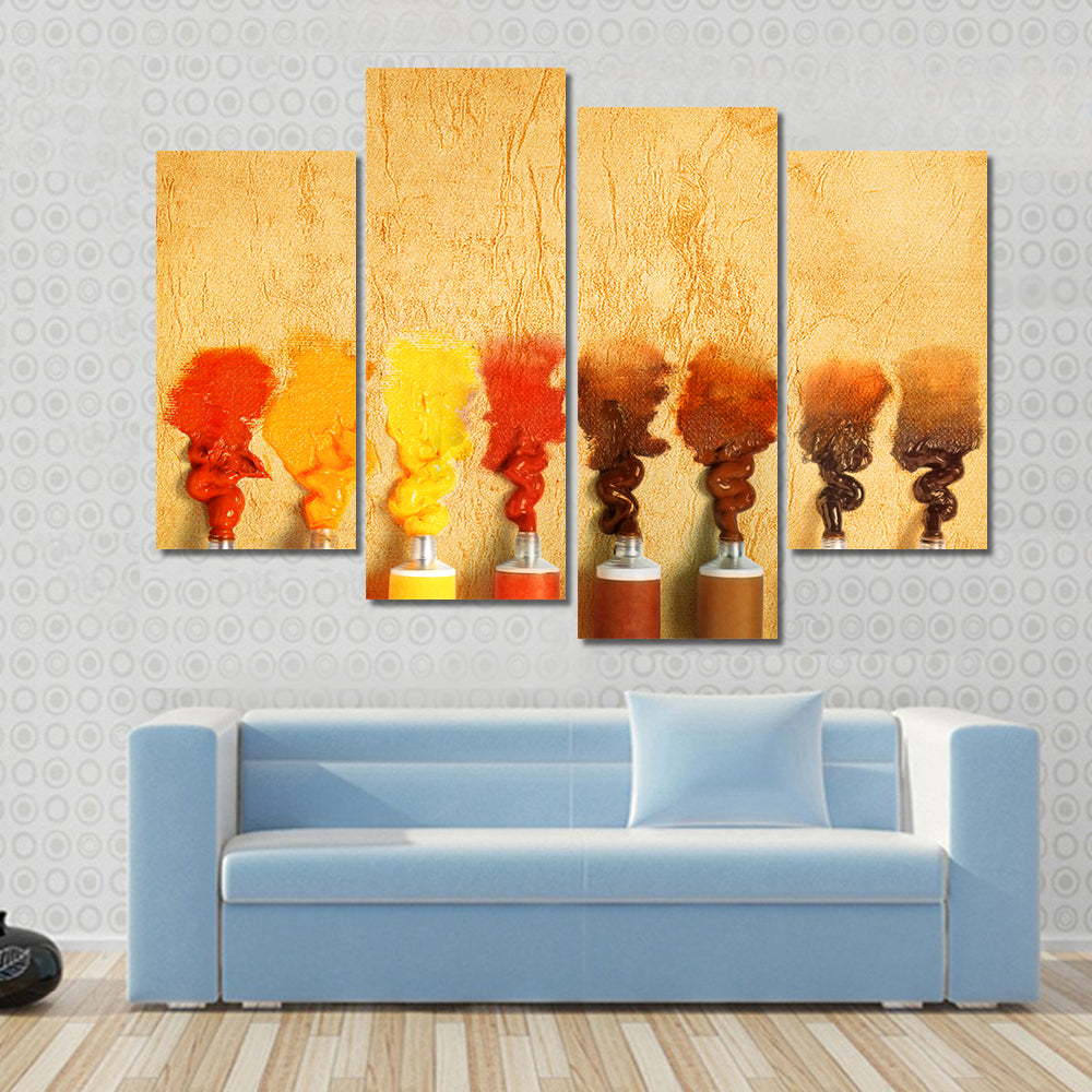 Eight Paint Tubes in Warm Yellow-brown Gradient Canvas Wall Art
