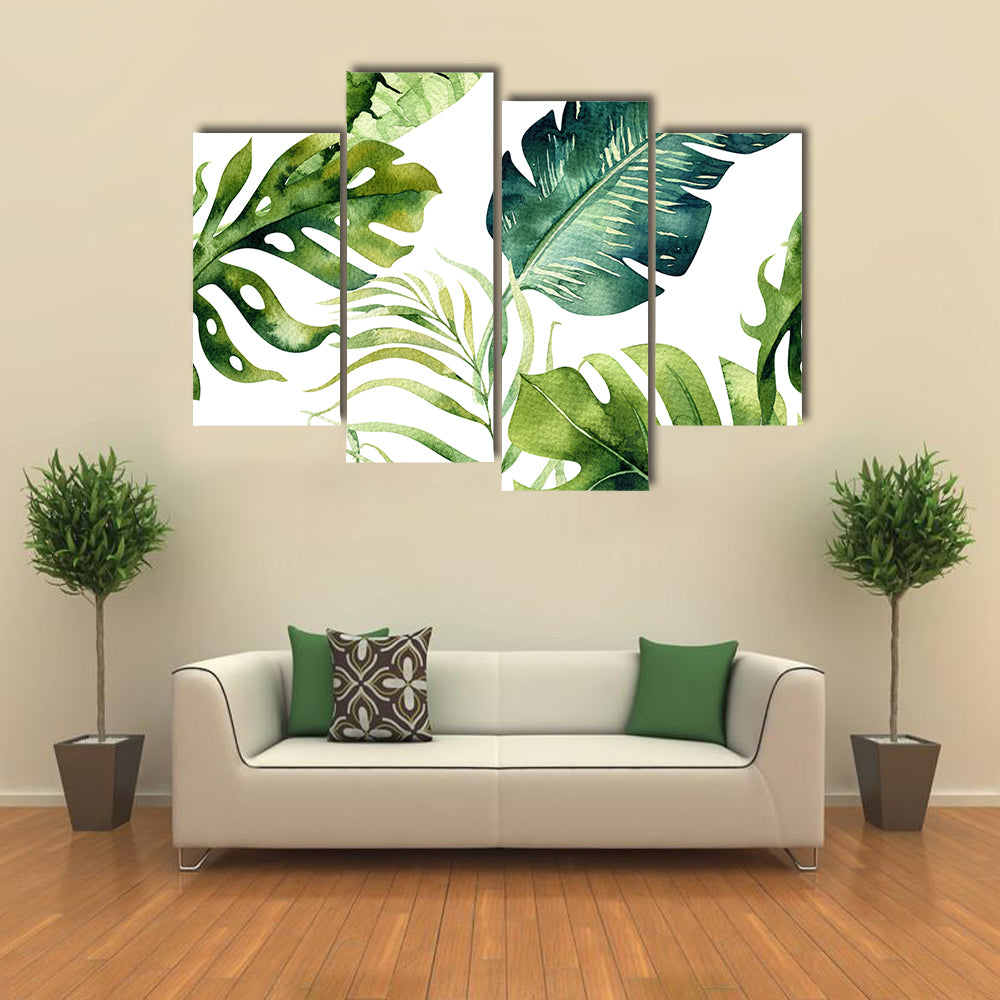 Tropical Monstera and Palm Leaves Canvas Wall Art