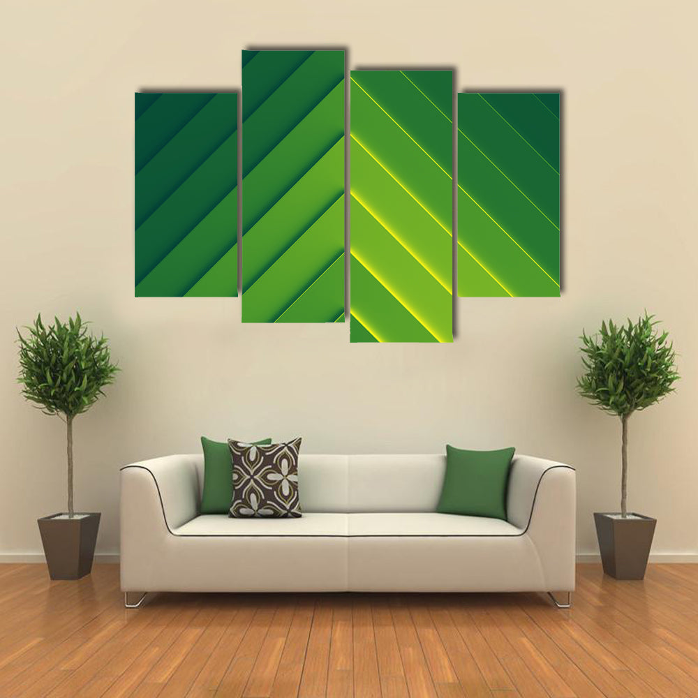 Layered Green Geometric Chevron Abstract Canvas Wall Art