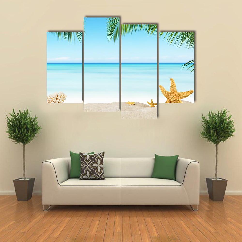 Three Starfish on Tropical Sandy Beach Canvas Wall Art