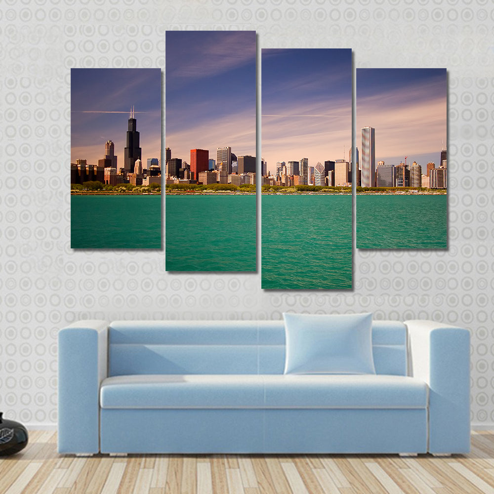 Chicago Skyline Over Lake Michigan Canvas Wall Art