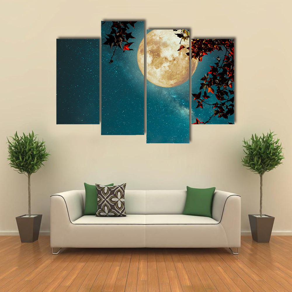 Maple Tree Under Full Moon with Milky Way Canvas Wall Art