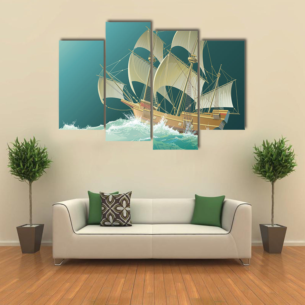 Galleon Mayflower in Heavy Sea Canvas Wall Art