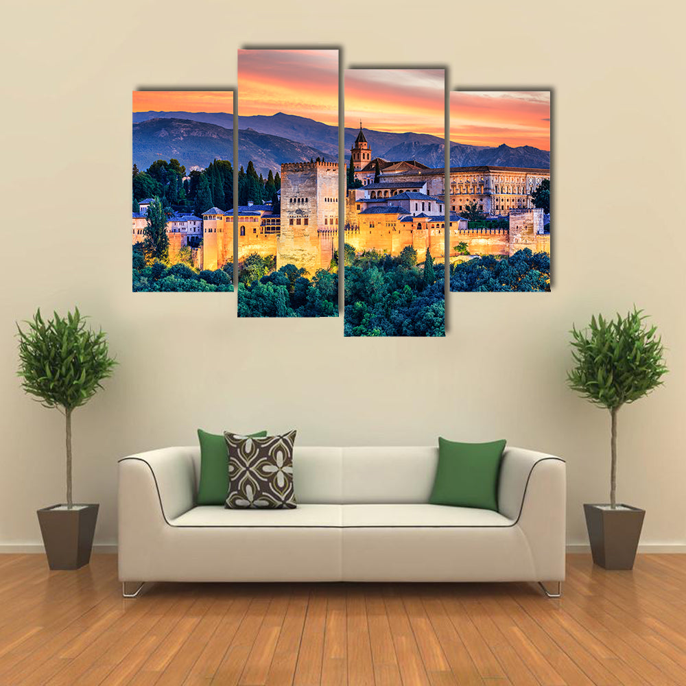 Alhambra Fortress At Sunset Canvas Wall Art