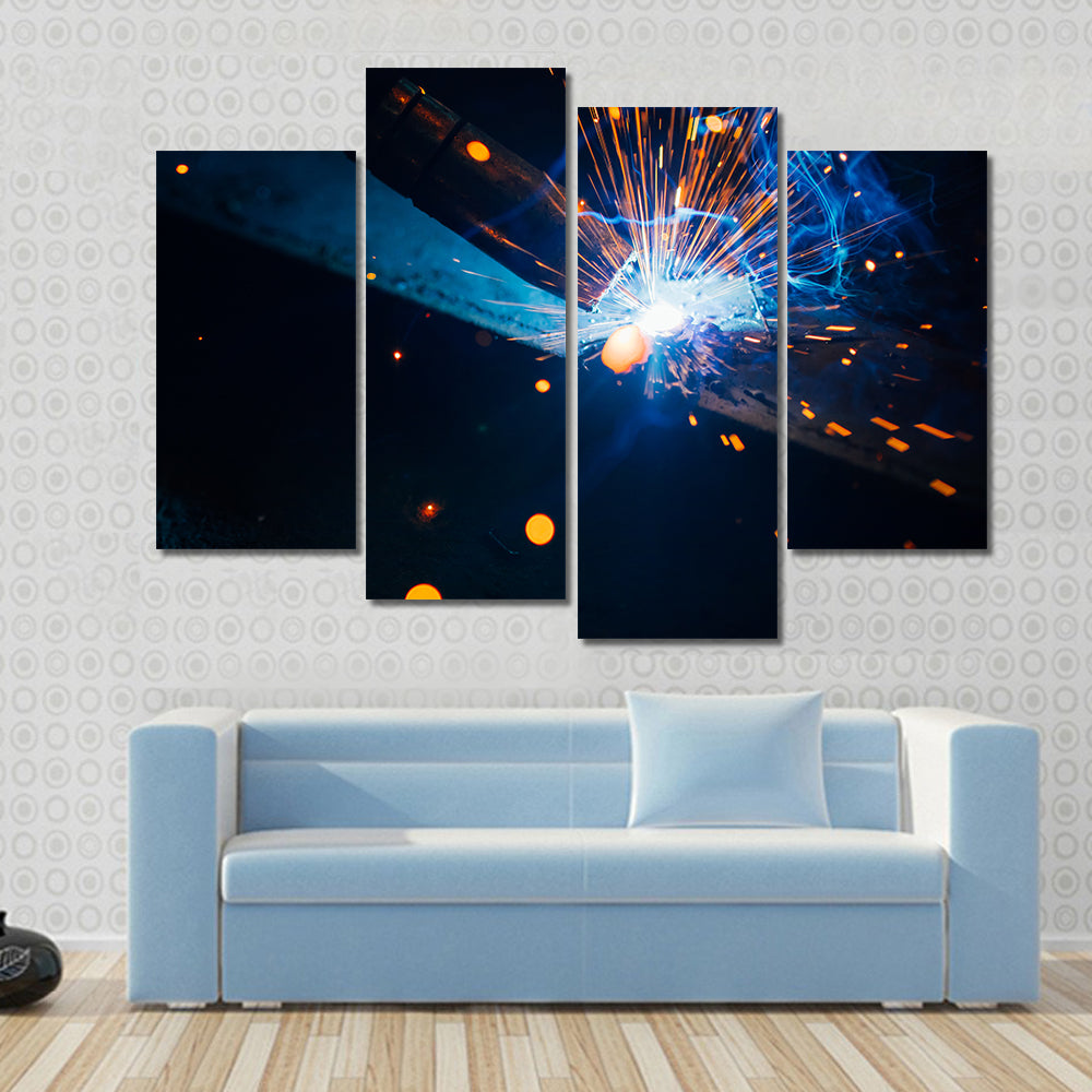 Welding Sparks with Blue Electric Arc Canvas Wall Art