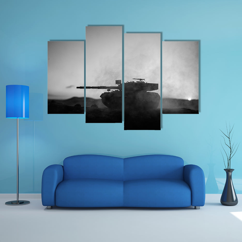 German Tank Silhouette at Sunset Canvas Wall Art