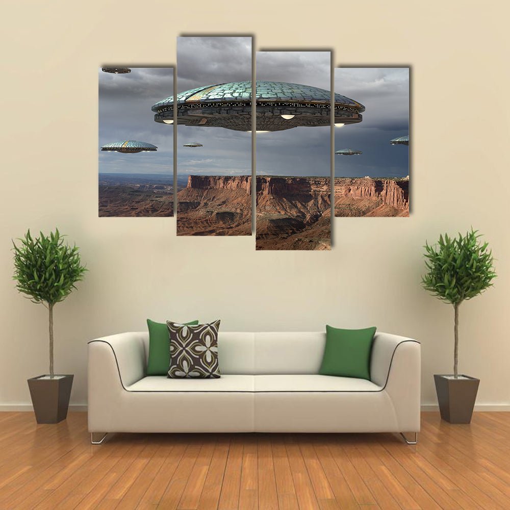 Alien Fleet Over the Grand Canyon Canvas Wall Art