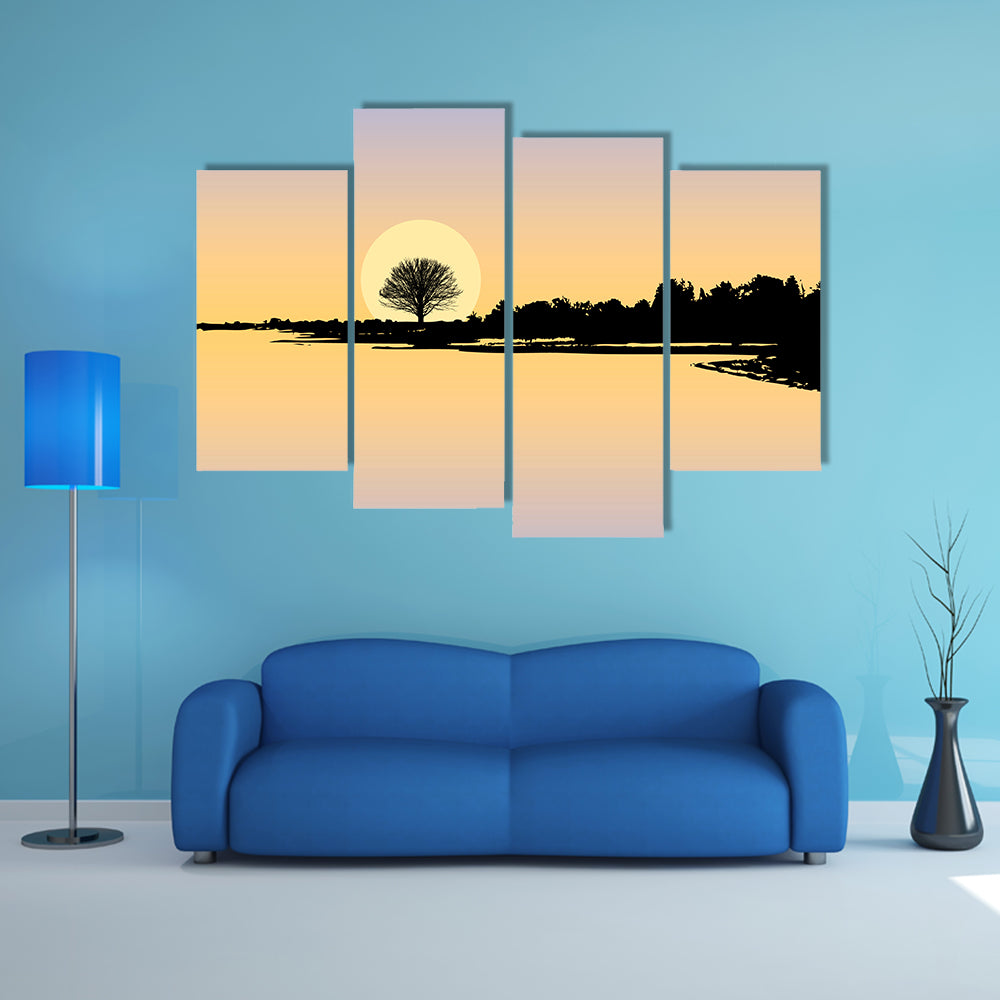 Sunset Over Lake Canvas Wall Art