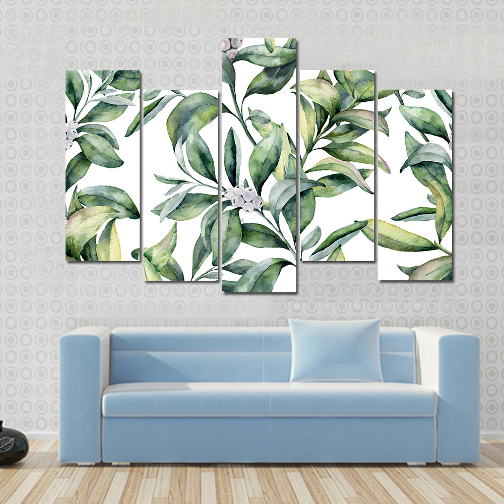 Watercolor Leafy Floral Pattern Canvas Wall Art