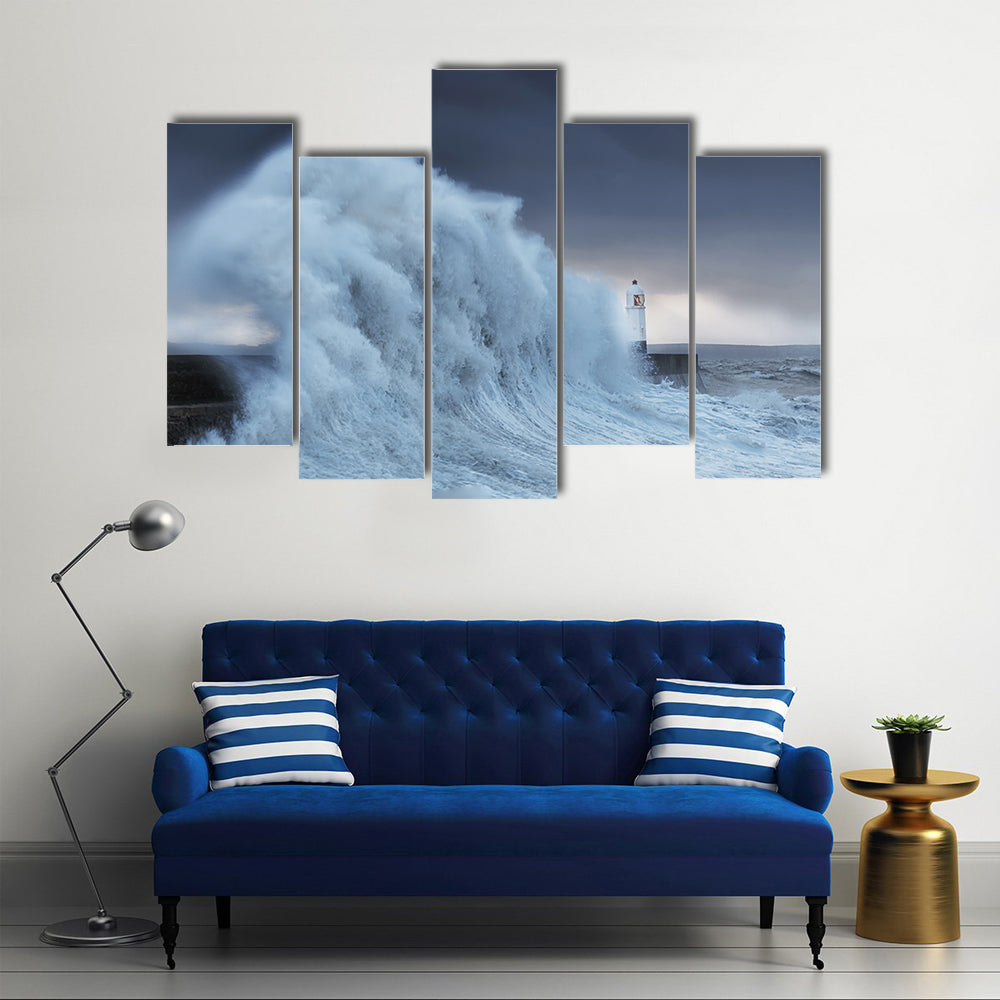 Hurricane Storm Brian Lands On Porthcawl Coast Of South Wales UK Canvas Wall Art