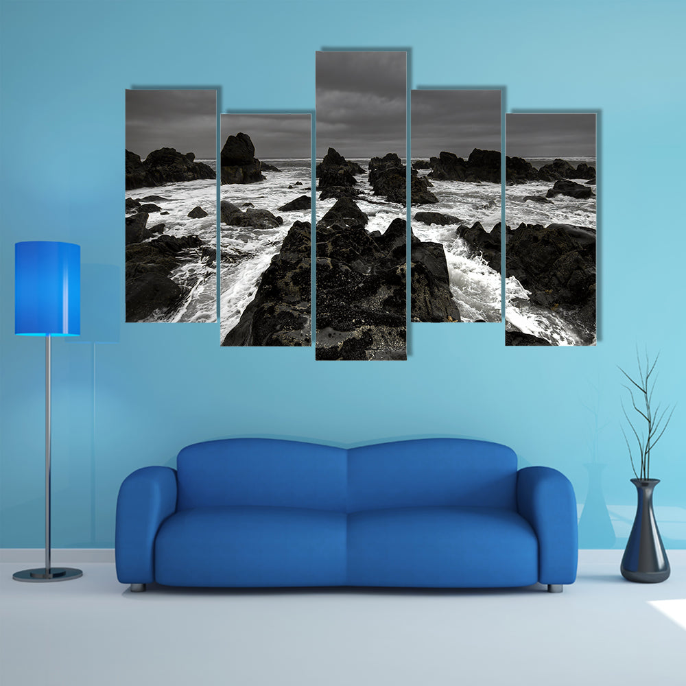Crashing Waves on Rocky Coastline Canvas Wall Art