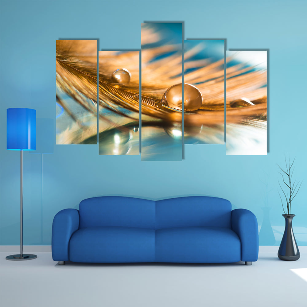 Golden Feather Of A Bird Abstract Canvas Wall Art