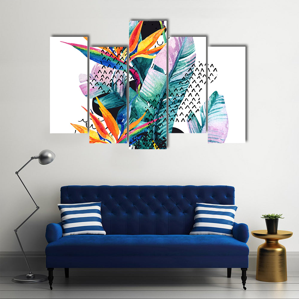 Tropical Watercolor Paradise Flowers Canvas Wall Art