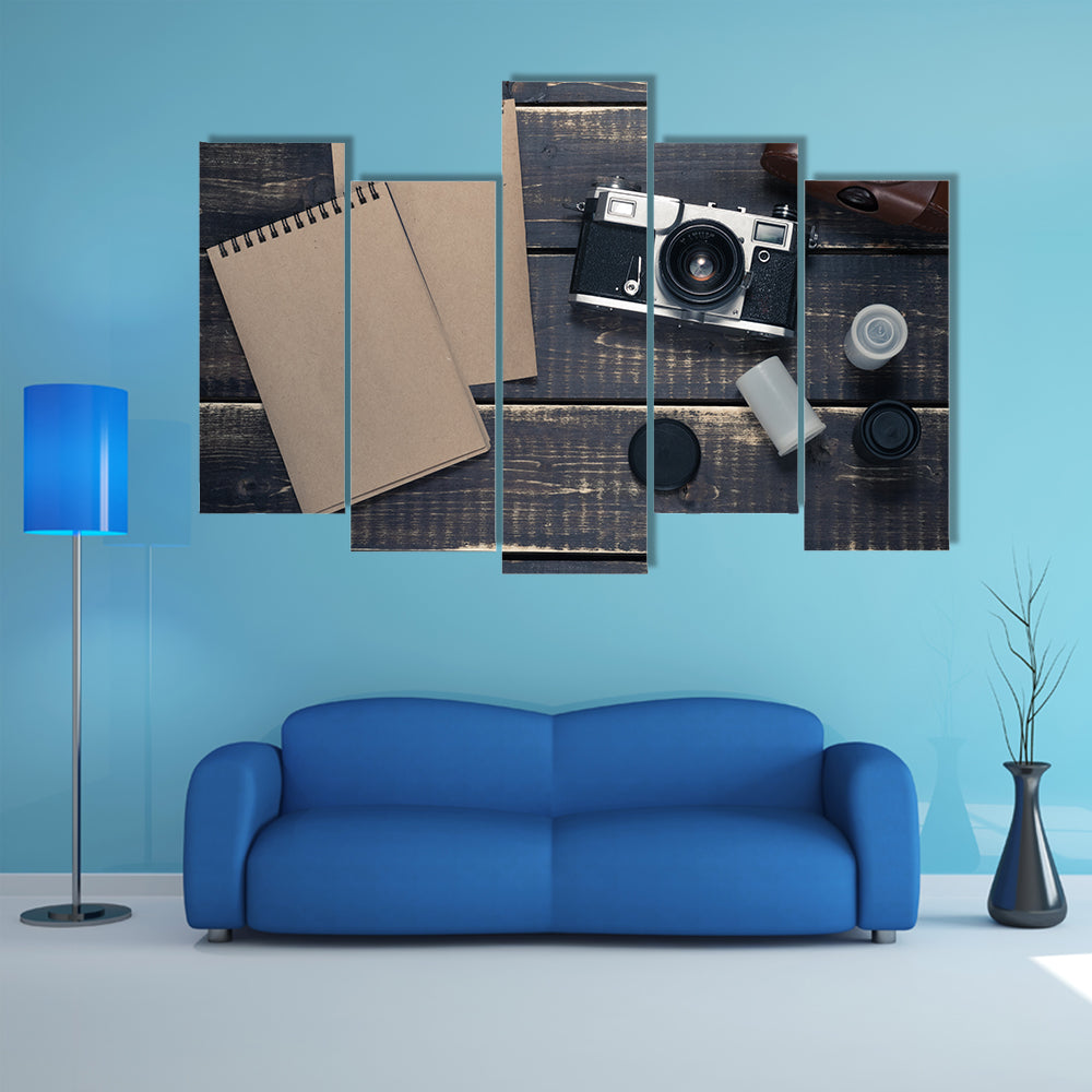 Vintage Rangefinder Camera Flat-lay Canvas Wall Art