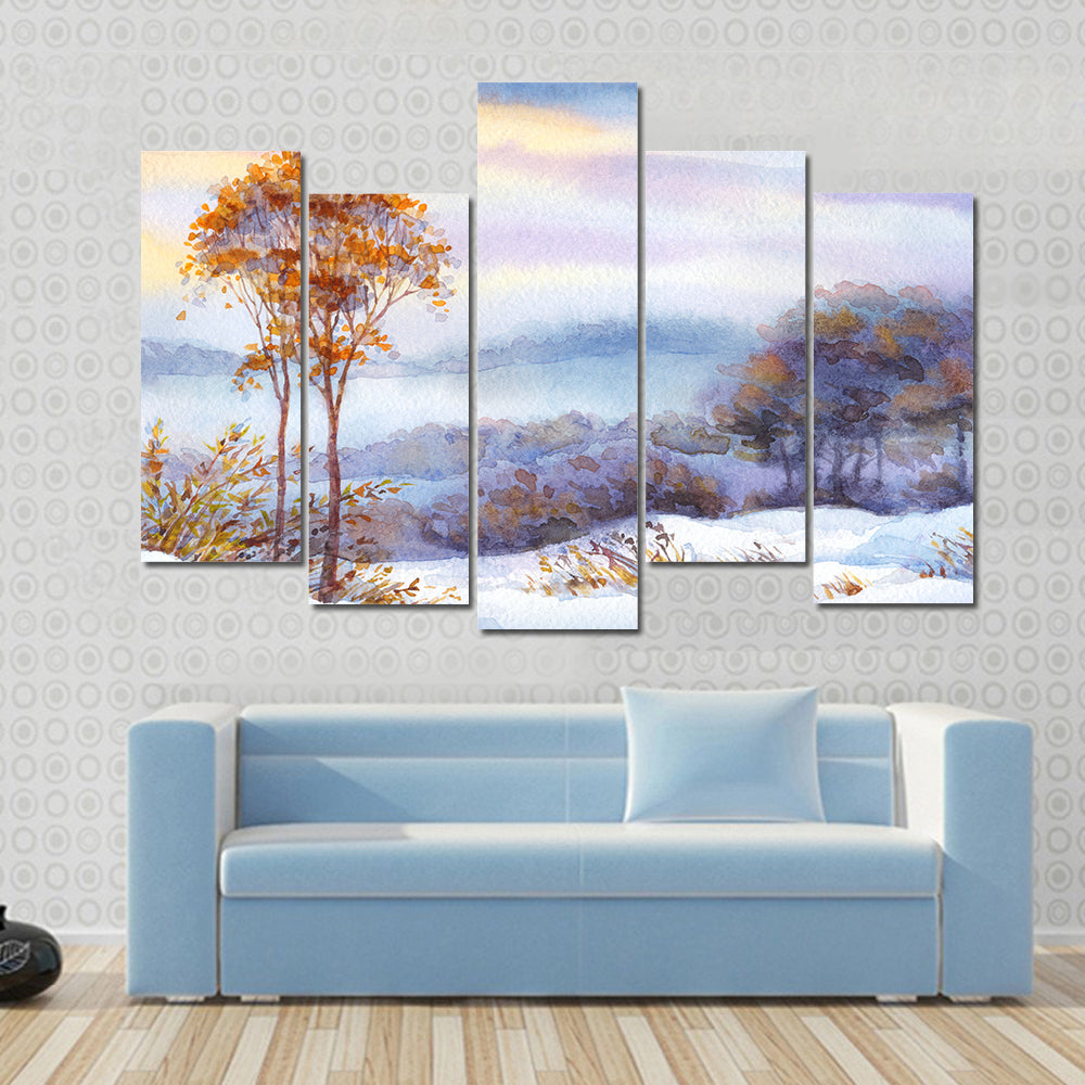 Snow Covered Valley with Orange Trees Canvas Wall Art