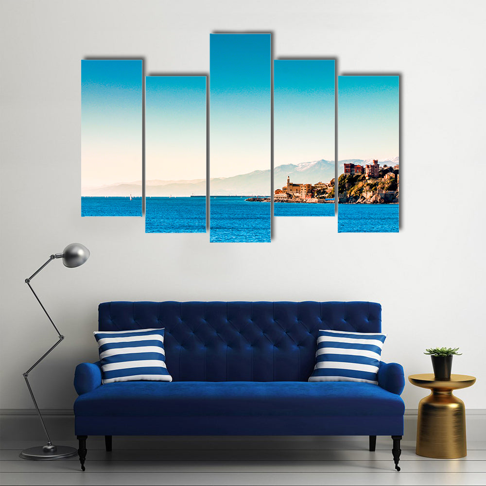 Genoa Coastal Village with Blue Sea Canvas Wall Art