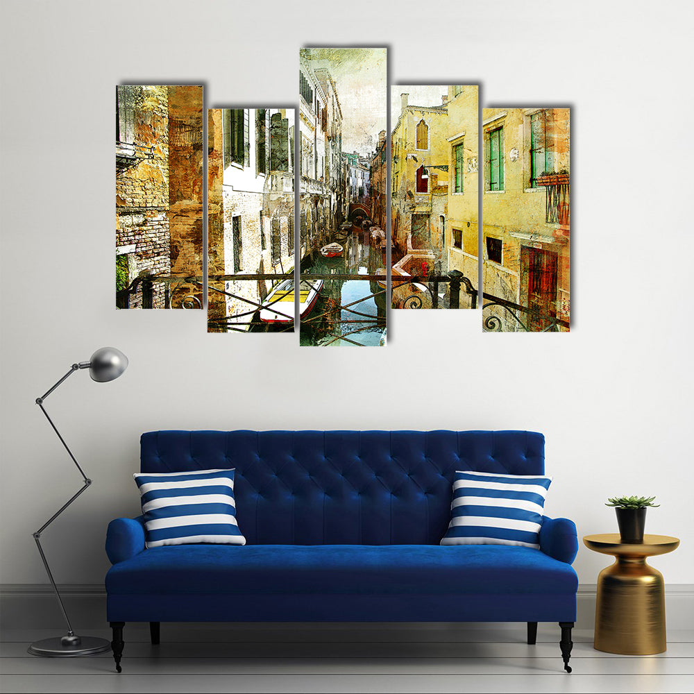 Venetian Canal Framed by Iron Bridge Canvas Wall Art