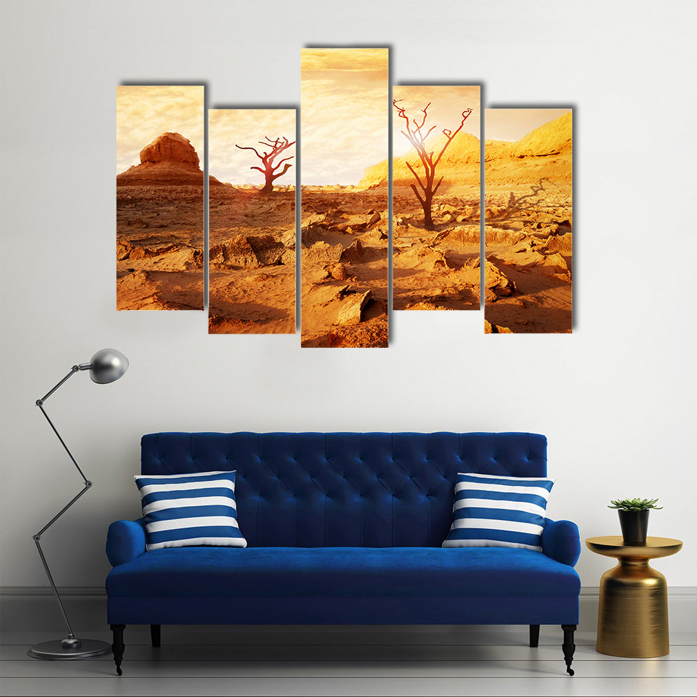 Sunset Over Dry Desert Canvas Wall Art