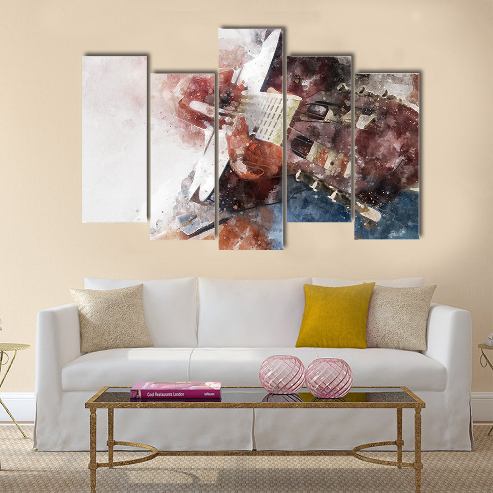Watercolor Guitar Close-up Canvas Wall Art