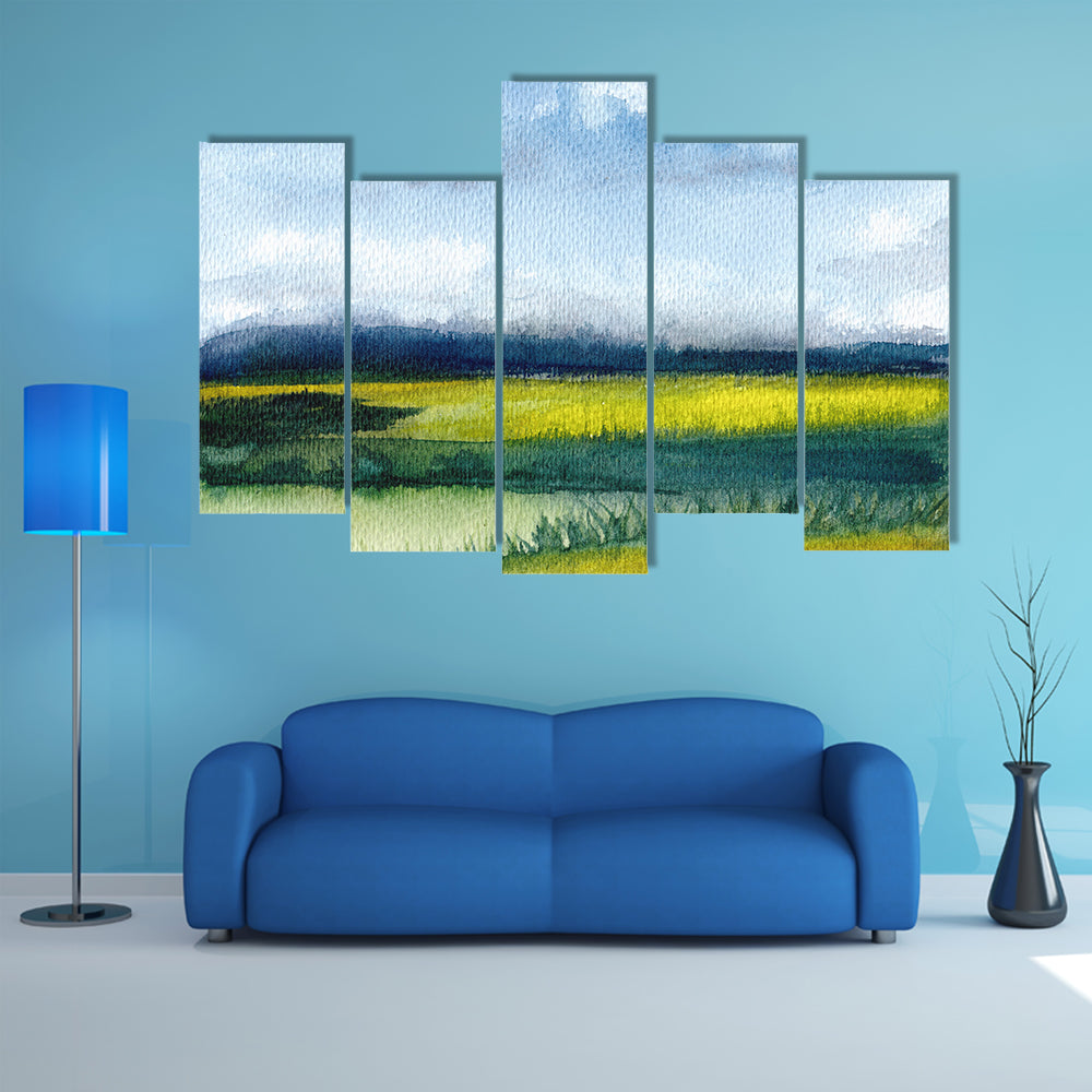 Hand-drawn Fields Watercolor Canvas Wall Art