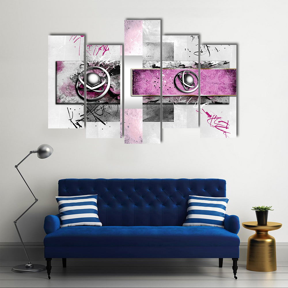 Magenta Band with Silver Orbs Abstract Canvas Wall Art