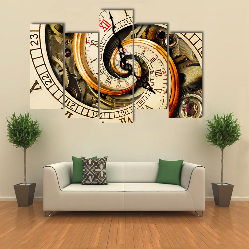 Spiral Clock Face with Gears Canvas Wall Art